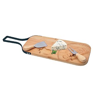 Jogo Tábua Para Queijo Bambu Faca Madeira com Cabo Inox Aspen - Yangzi