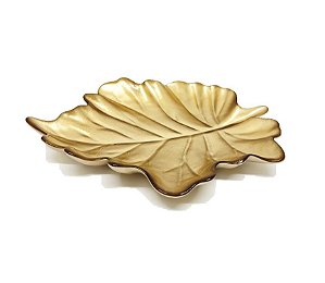 Travessa Vidro Centro de Mesa Folha Dourada Leaves 30cm - Tuut