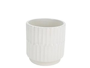 Vaso Cachepot Decorativo Cerâmica Dolomita Branco Minimalista Frisado 11,5cm - Tuut