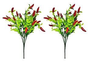 Jogo 2 Buquê Pimenta Artificial 18 Pimentas Cada 35cm