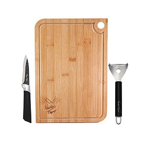 Kit Tábua para Corte Bambu, Descascador e Faca Para Legumes Inox Henrique Fogaça - Tuut