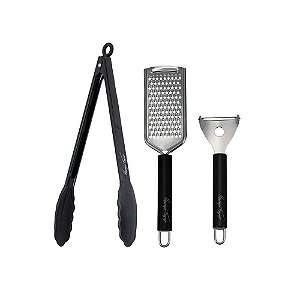 Kit Descascador de Legumes, Ralador e Pegador Inox e Silicone Black Henrique Fogaça - Tuut