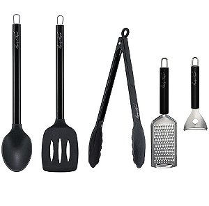 Jogo Utensílios Inox e Silicone Black Premium Henrique Fogaça 5 Peças - Tuut