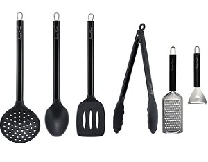 Jogo Utensílios Inox e Silicone Black Premium Henrique Fogaça 6 Peças - Tuut