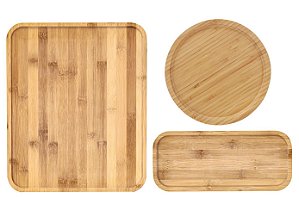 Conjunto Bandejas Bambu Eco Prime Retangular e Redonda 3 Peças - Tuut