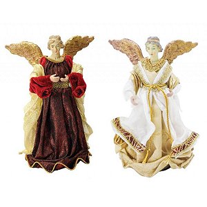 Kit Anjo Natal Plus Seda 25cm Vinho e Dourado 2 Unidades