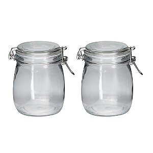 Jogo 2 Potes Hermético Vidro Premium Redondo com Super Trava 830ml - Yangzi