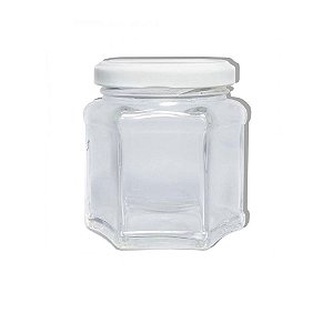 Jogo 12 Potes Vidro Sextavado com Tampa Metal 150ml