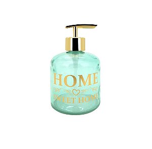 Porta Sabonete Líquido Vidro Sweet Home Verde e Dourado 350ml - Yazi