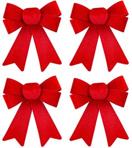 Jogo Laço Natal Veludo Vermelho Grande 17cm 4 Unidades - Magizi