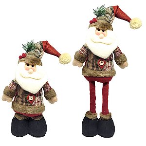 Papai Noel Retrátil Pelúcia Encolhe e Estica 47cm Alpes Casaco Xadrez 1 Unidade - Magizi