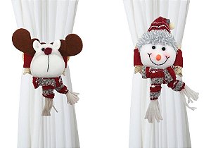 Jogo Prendedor Cortina Natal Boneco de Neve e Rena 20cm