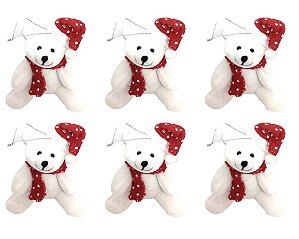 Jogo Ursinho Pelúcia Br Natal Pendente Gorrinho 12cm 6 Un
