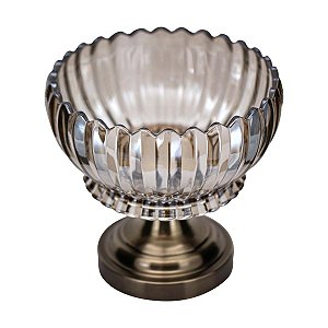 Vaso Centro de Mesa Vidro e Metal Bronze Luxo 22cm - Yangzi