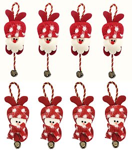 Kit 8 Bonecos Papai Noel e Boneco de Neve Guizo Cordinha 23cm - Master Christmas
