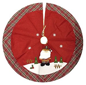 Saia Árvore Natal Premium Vermelho e Xadrez Papai Noel 110cm