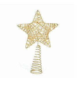 Estrela Ponteira Aramado Dourado Semi Rústico Espiral 29cm