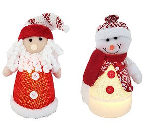 Jogo Papai Noel E Boneco De Neve Iluminado Led 20Cm em Promoção na