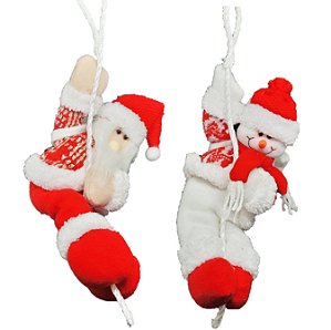 Kit Papai Noel e Boneco de Neve Pelúcia na Corda Rapel 30cm - Master Christmas