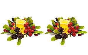 Kit 2 Porta Velas Decor Natal Folhagens e Pinhas com Vela Eletrônica LED - Magizi