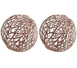 Kit 2 Bolas Vazadas Rosê Gold Metalizado 14cm Natal - Magizi
