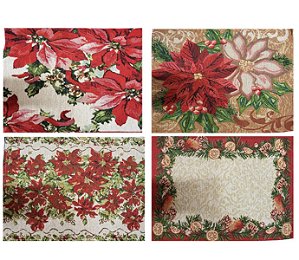 Jogo Americano Gobelin Estampa Floral Natal Bico de Papagaio 33x45cm 4 Peças - Magizi