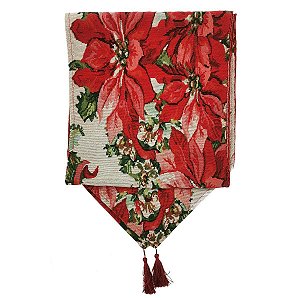 Caminho de Mesa Gobelin Estampa Natal Floral Bico de Papagaio 33cm x 180cm - Magizi