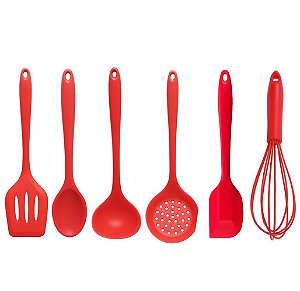 Jogo Utensílios de Cozinha Colheres Silicone Vermelho 6 Peças - Quality House