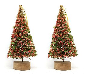 Jogo Mini Pinheiro Natal Luxo Enfeite de Mesa 20cm  2 Un