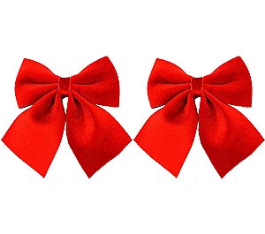 Kit 2 Laços Decorativos Veludo Vermelho Natal Grande 20x24cm - Magizi