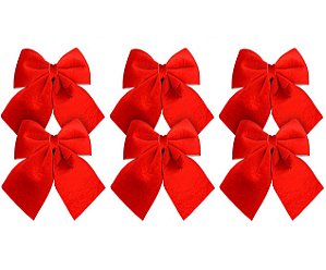 Kit 6 Laços Decorativos Veludo Vermelho Natal 12x13cm - Magizi