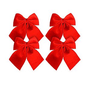 Kit 4 Laços Decorativos Veludo Vermelho Natal 12x13cm - Magizi