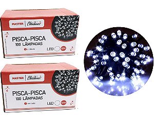 Jogo 2 Pisca Pisca 100 Lâmpadas LED Branco 8 Funções 127V