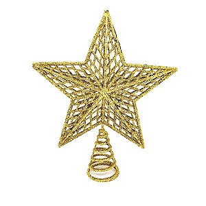 Ponteira Estrela Vazada Glitter Dourado Luxo Base Espiral 20cm - Master Christmas