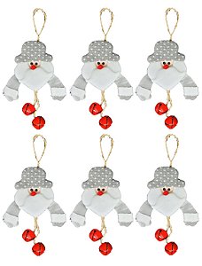 Kit 6 Pelúcias Pendente Guizo Papai Noel Cinza Prime 17cm - Master Christmas