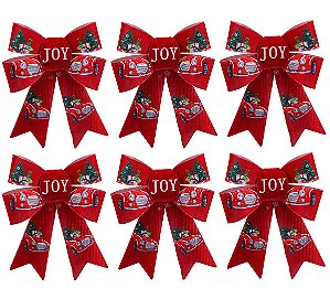 Kit Laço Acetinado PVC Tecido  Natal Carros 16cm 6 Un