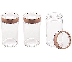 Jogo 3 Potes de Vidro com Tampa Acrílico Gastro Rosê 500ml Mantimentos - Lyor