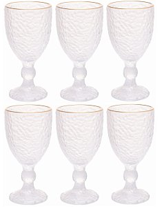 Conjunto 6 Taças Cristal Martelado Fio Dourado Petra 320ml - Lyor