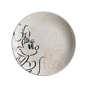 Prato de Sobremesa Cerâmica Minnie Mouse Disney Cinza e Rosê 20cm - Tuut