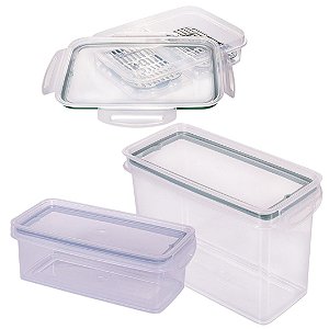 Kit Porta Mantimentos e Porta Frios 2 Divisórias Hermético Prime Trava Mais 3 Peças - Plasútil