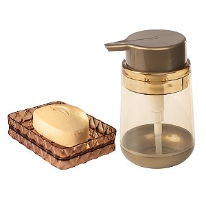 Kit Porta Sabonete Líquido e Barra Acrílico Glamour Blend Âmbar 2 Peças - Plasútil