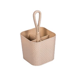 Porta Talher de Mesa Ou Escorredor 4 Divisórias Tear Bege Com Alça - Plasútil