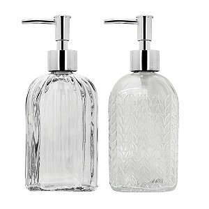 Kit Banheiro Porta Sabonete Líquido Vidro Clear 500ml 2 Unidades - Tuut