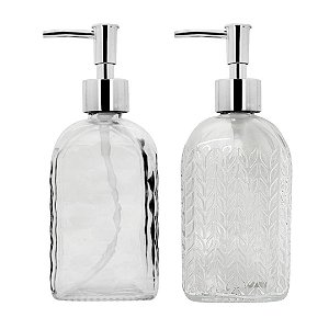 Jogo Lavabo Porta Sabonete Líquido Vidro Clear 500ml 2 Unidades - Tuut