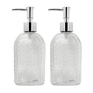 Kit Banheiro Porta Sabonete Líquido Vidro Clear Prime 500ml 2 Unidades - Tuut
