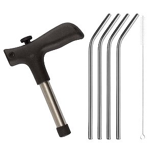 Kit Furador de Coco e 4 Canudos Curvos Aço Inox Prime Com Limpador - Tuut