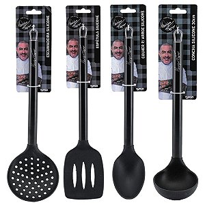Jogo 4 Colheres Silicone Black Henrique Fogaça Escumadeira, Concha, Espátula e Colher - Tuut