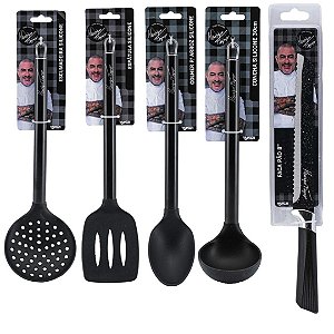 Jogo 4 Colheres Silicone Black Premium e Serra para Pão Henrique Fogaça  - Tuut