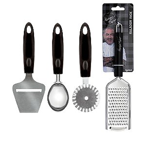 Kit Cozinha 4 Peças Inox Plaina Queijo, Colher Sorvete, Cortador de Massa e Ralador Black - Tuut
