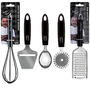 Jogo 5 Utensílios Silicone Black Premium Henrique Fogaça Incluso Ralador e Fouet - Tuut